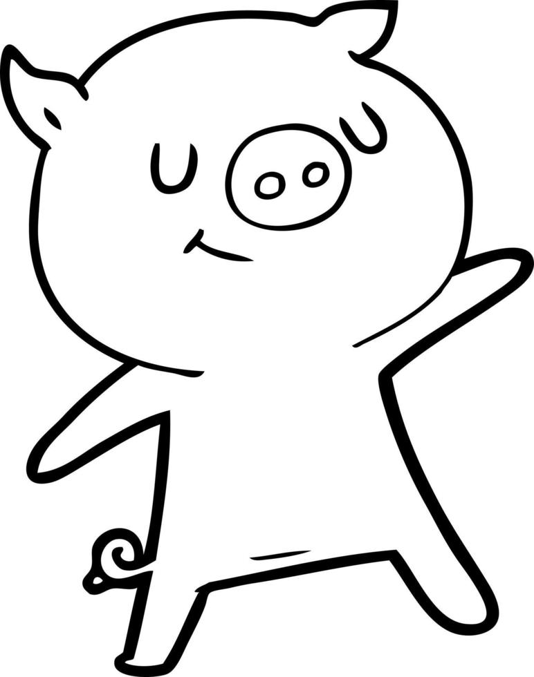 happy cartoon pig waving vector