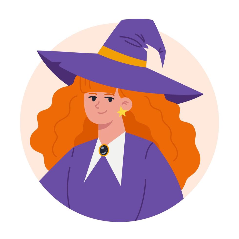 Witch portrait, Halloween avatar in flat style vector