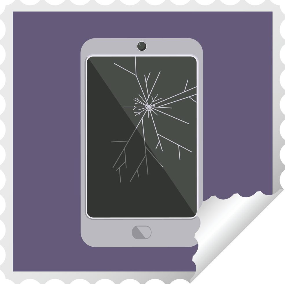 cracked screen cell phone graphic square sticker stamp vector