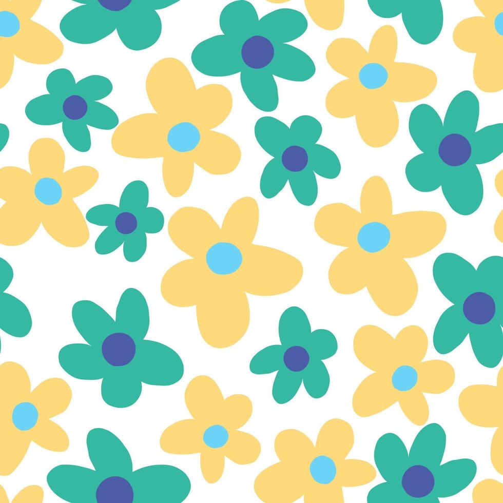 Trendy floral pattern in the style of the 70s with groovy daisy flowers. Vintage style. Pastel color. Retro floral y2k vector design.