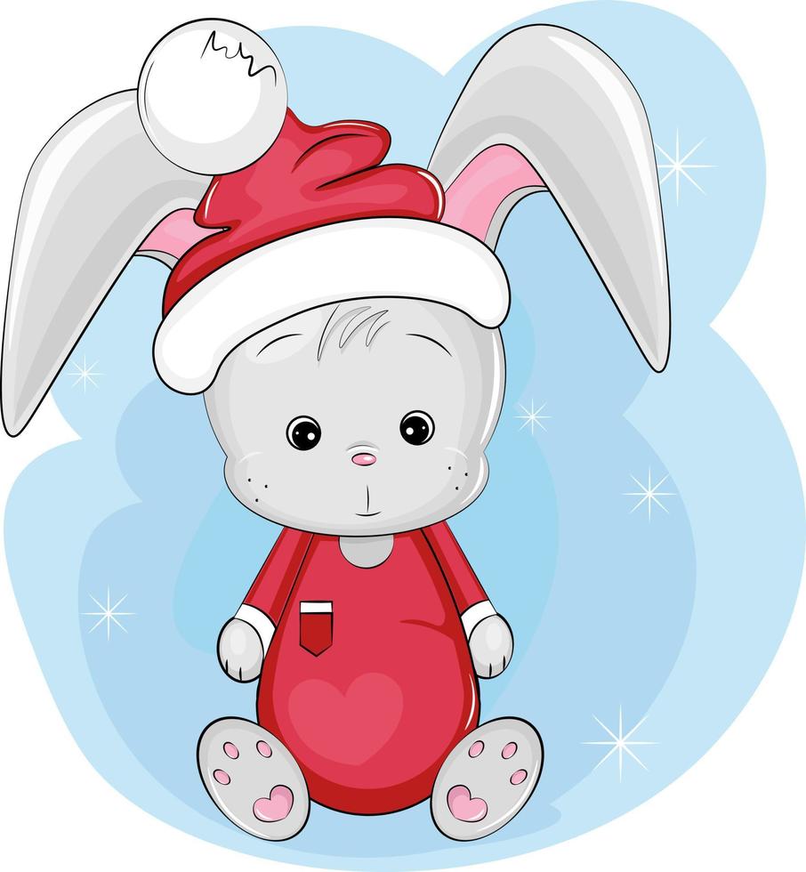 cute bunny in santa hat vector