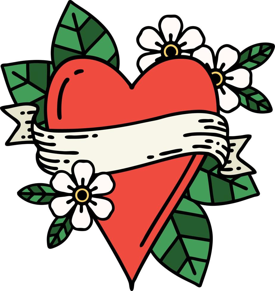 traditional tattoo of a heart and banner vector