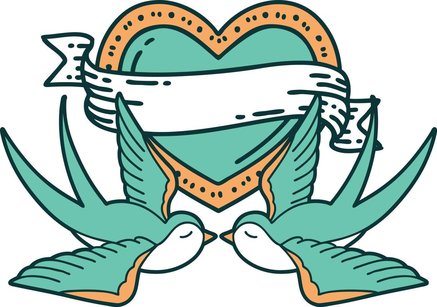 tattoo style icon of a swallows and a heart with banner vector