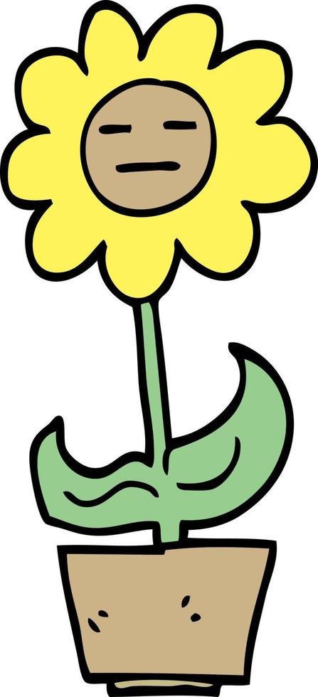 hand drawn doodle style cartoon flower in pot vector