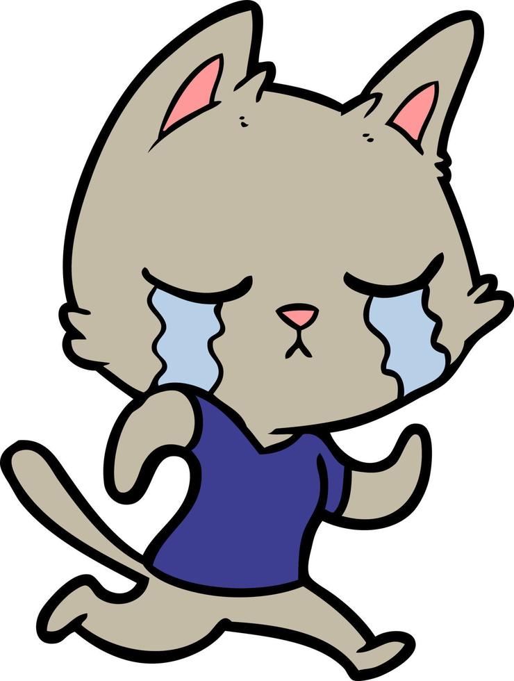 crying cartoon cat running away vector