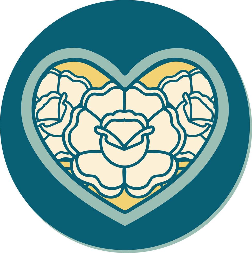 tattoo style sticker of a heart and flowers vector