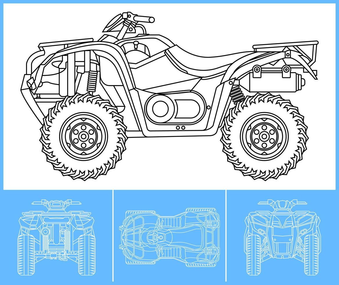 ATV template. Transportation outline stroke template. Blue print layout. Fit for warp sticker, air brush, vinyls, recolor project. Vector eps 10.