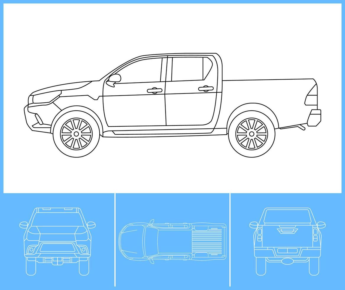 Speed truck template. Transportation outline stroke template. Blue print layout. Fit for warp sticker, air brush, vinyls, recolor project. Vector eps 10.