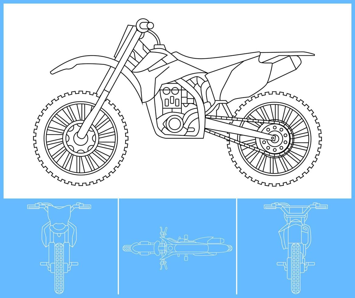 plantilla de motocross. plantilla de trazo de esquema de transporte. diseño de impresión azul. apto para pegatina warp, cepillo de aire, vinilos, proyecto de recoloración. pasos vectoriales 10. vector