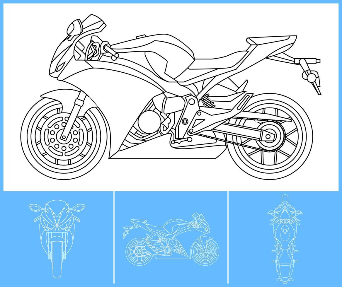 Motor sport template. Transportation outline stroke template. Blue print layout. Fit for warp sticker, air brush, vinyls, recolor project. Vector eps 10.