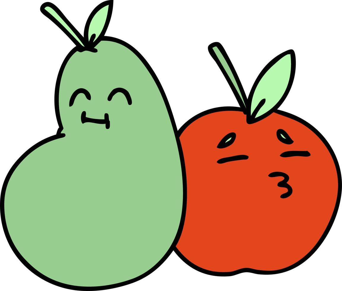 dibujos animados de una manzana y una pera felices vector