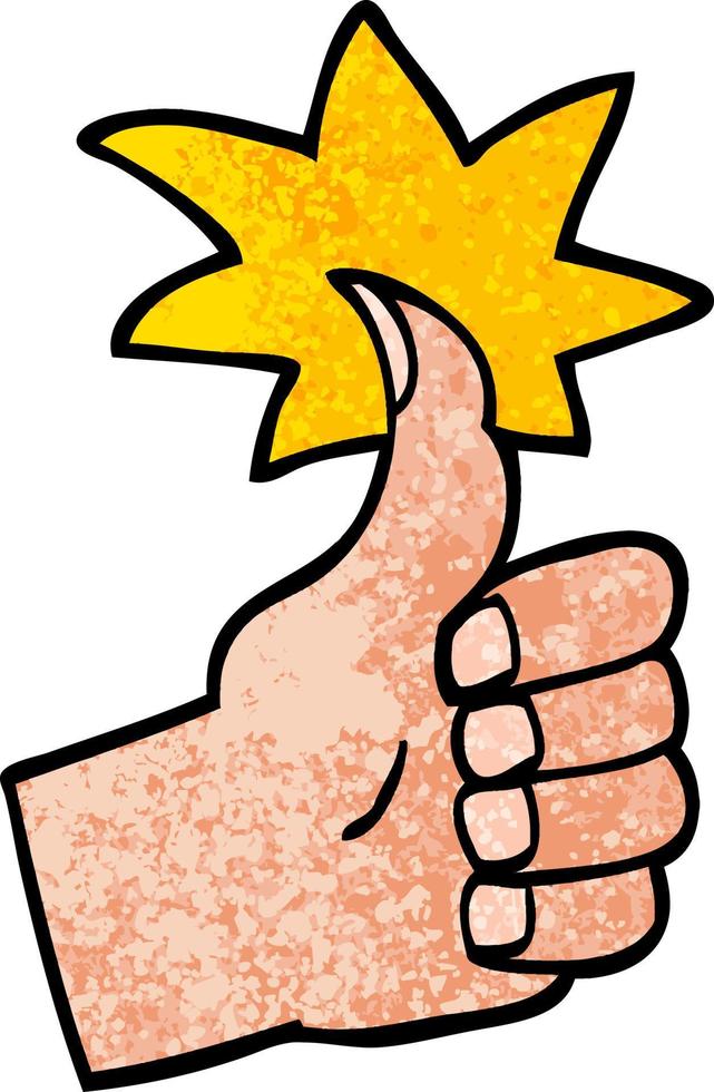 grunge textured illustration cartoon thumbs up symbol vector