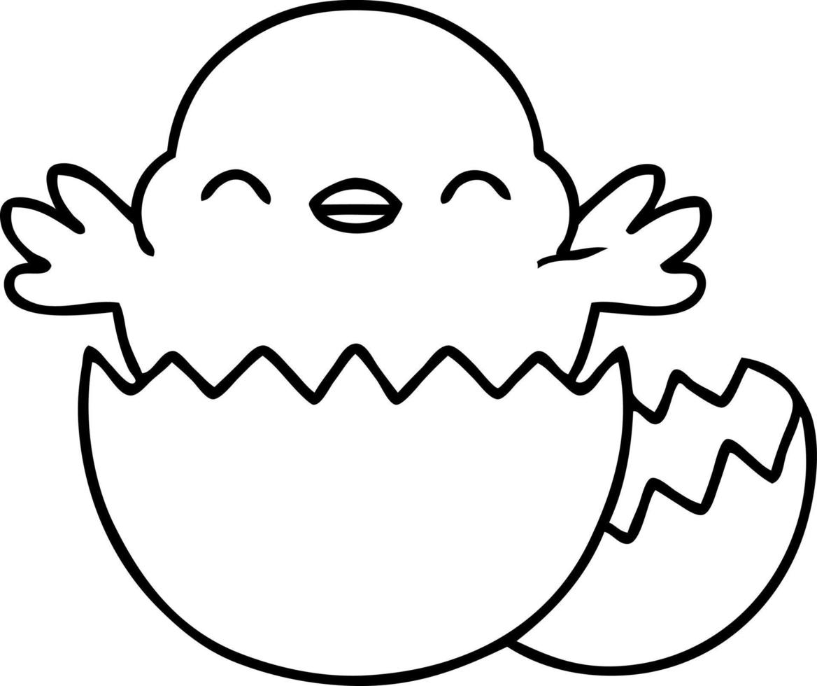 line doodle of a cute baby bird hatching from an egg shell