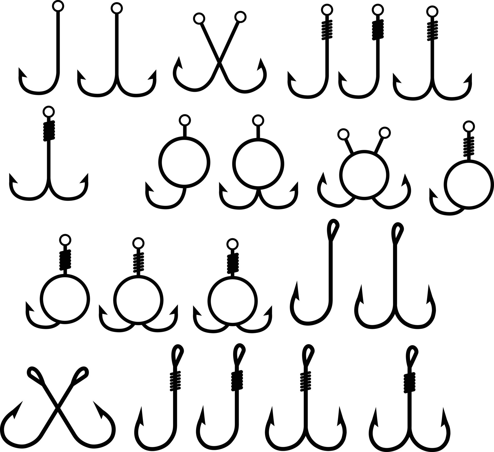 fishing hooks set icon on white background. different fishing