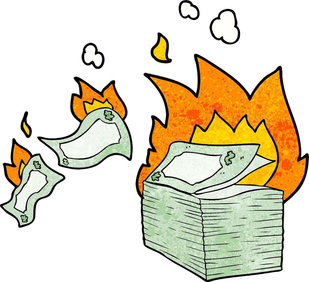 burning money cartoon vector