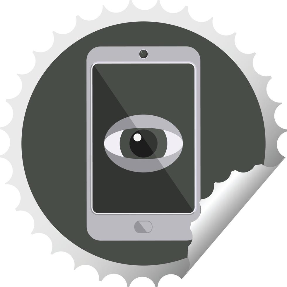 cell phone watching you graphic vector illustration round sticker stamp