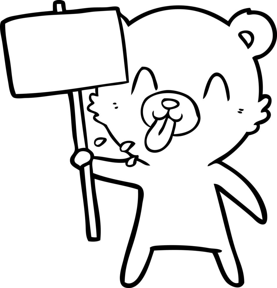 rude cartoon bear with protest sign vector