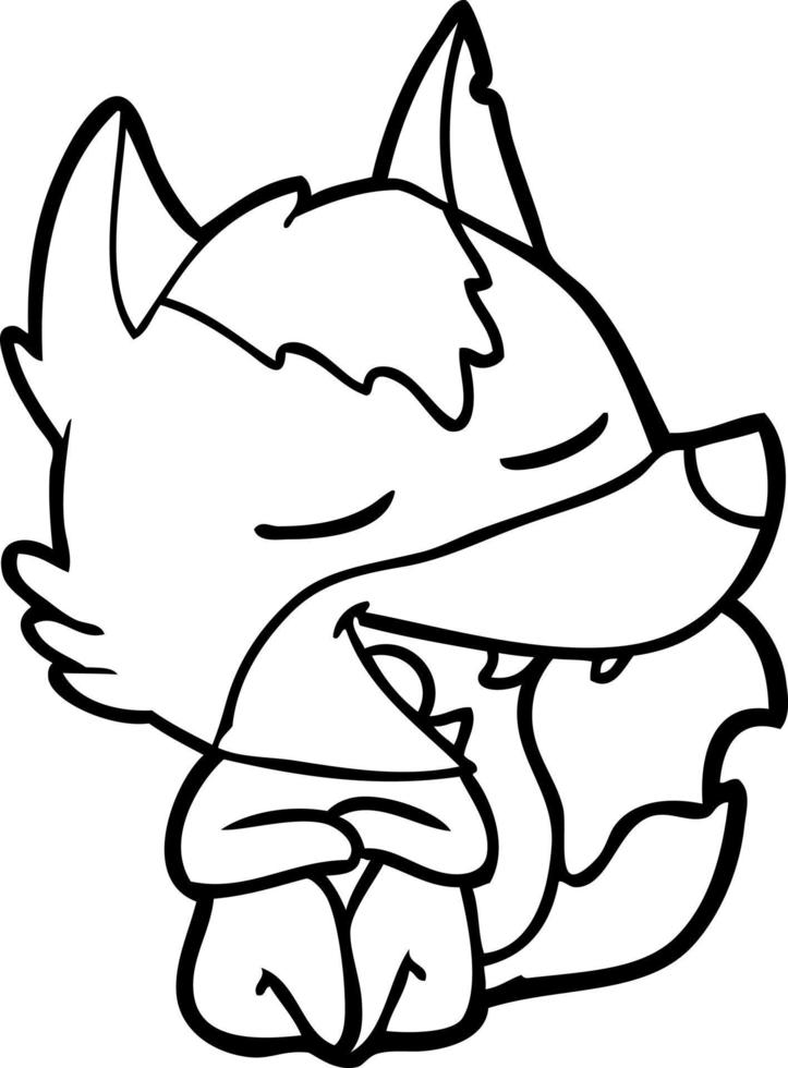 cartoon wolf sitting laughing vector
