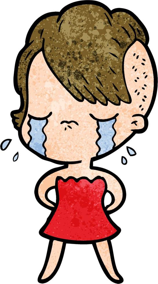 cartoon crying girl vector