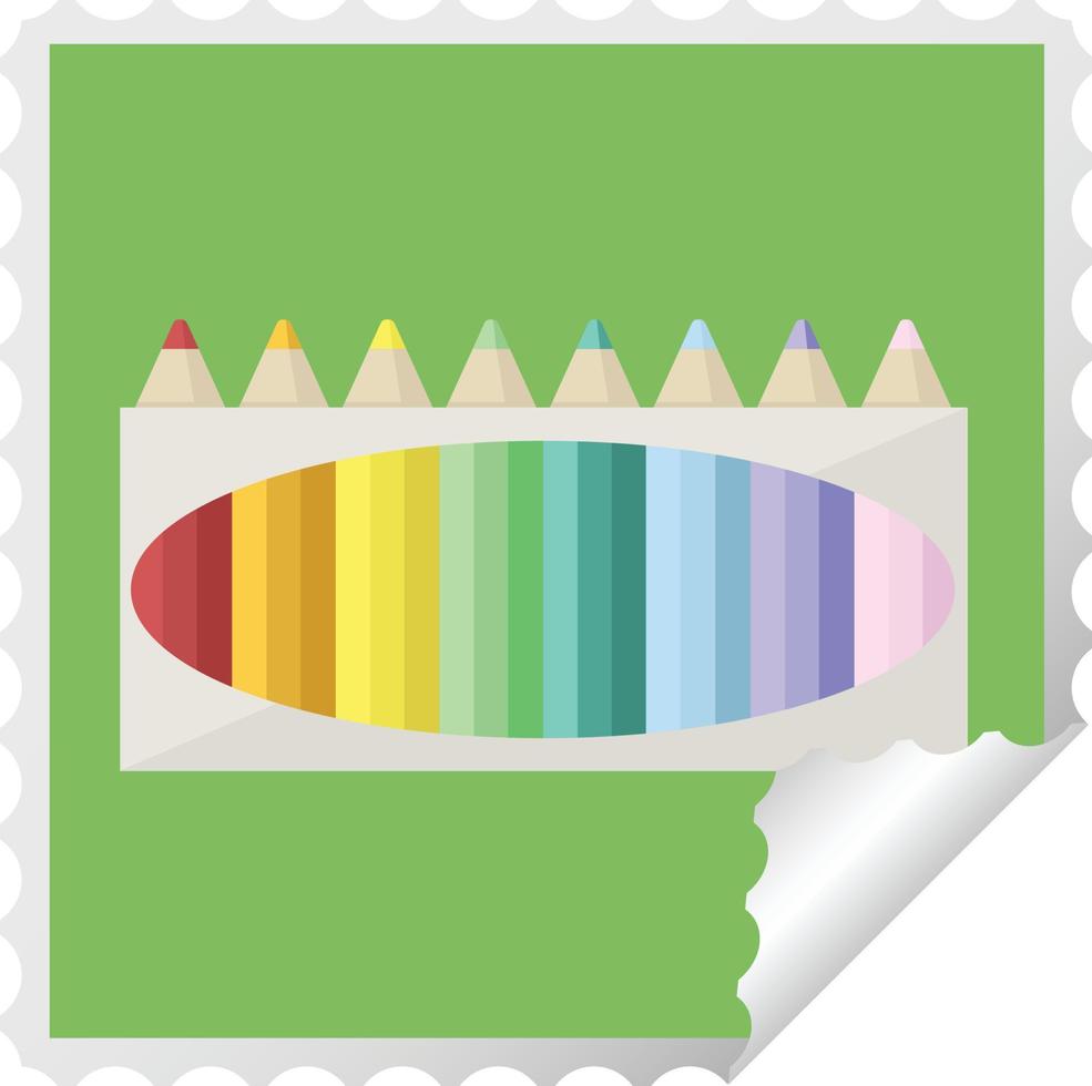 pack of coloring pencils graphic square sticker stamp vector