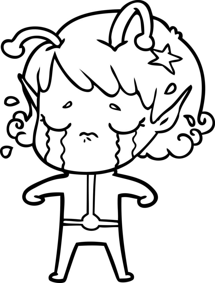 cartoon crying alien girl vector