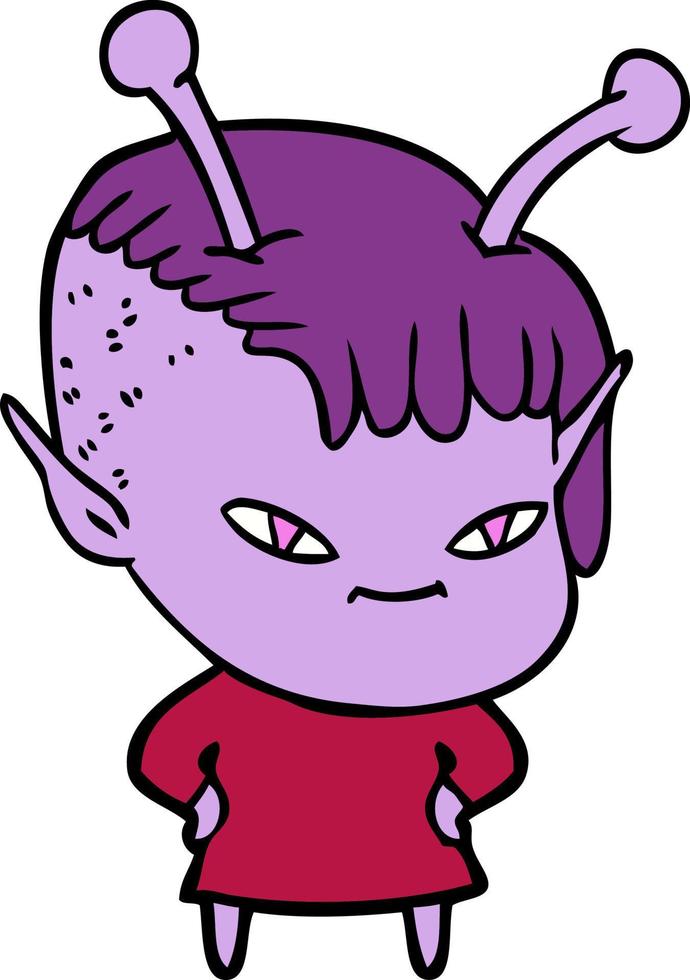 linda chica alienígena de dibujos animados vector