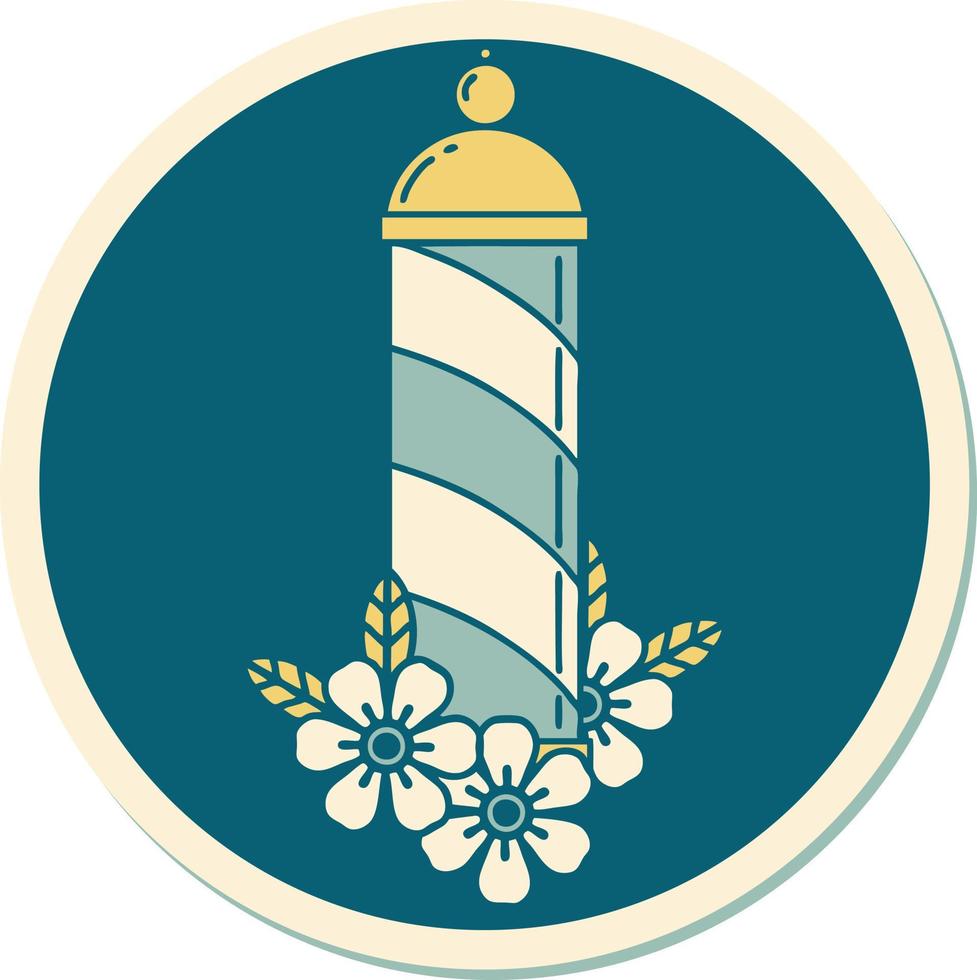 sticker of tattoo in traditional style of a barbers pole vector