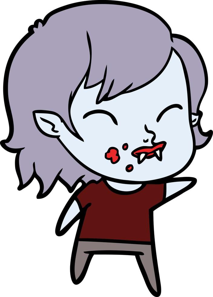 cartoon vampire girl with blood on cheek vector