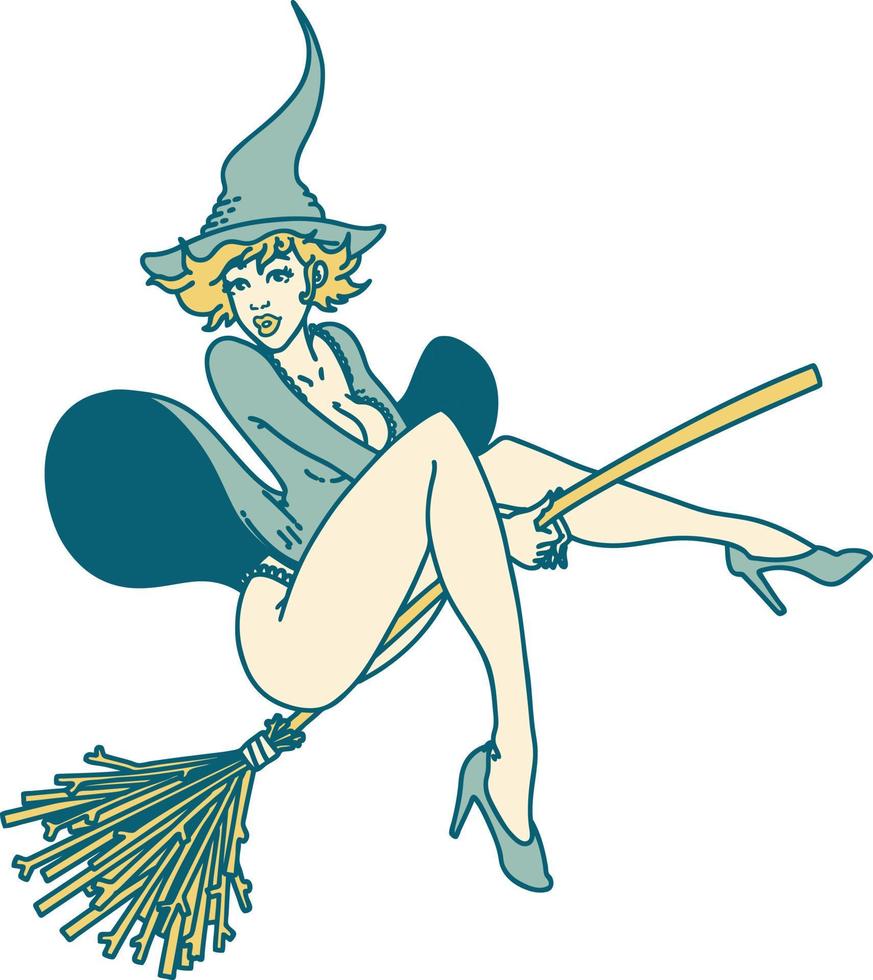 tattoo style icon of a pinup witch vector