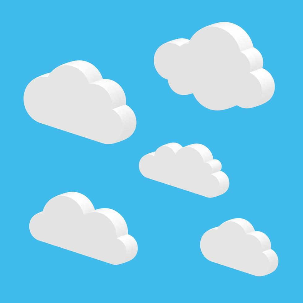 ilustración vectorial de muchas nubes efecto isométrico en el cielo azul vector