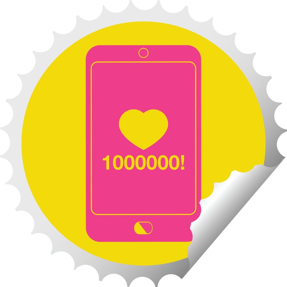 mobile phone showing 1000000 likes circular peeling sticker vector