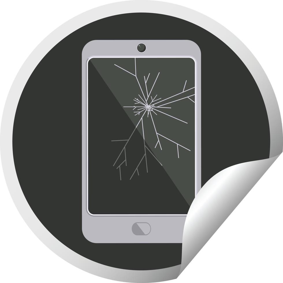 cracked screen cell phone graphic vector illustration circular sticker