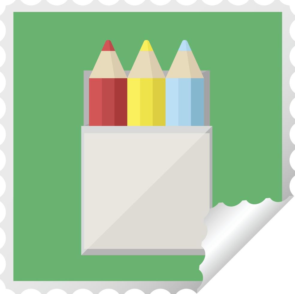 pack of coloring pencils graphic square sticker stamp vector