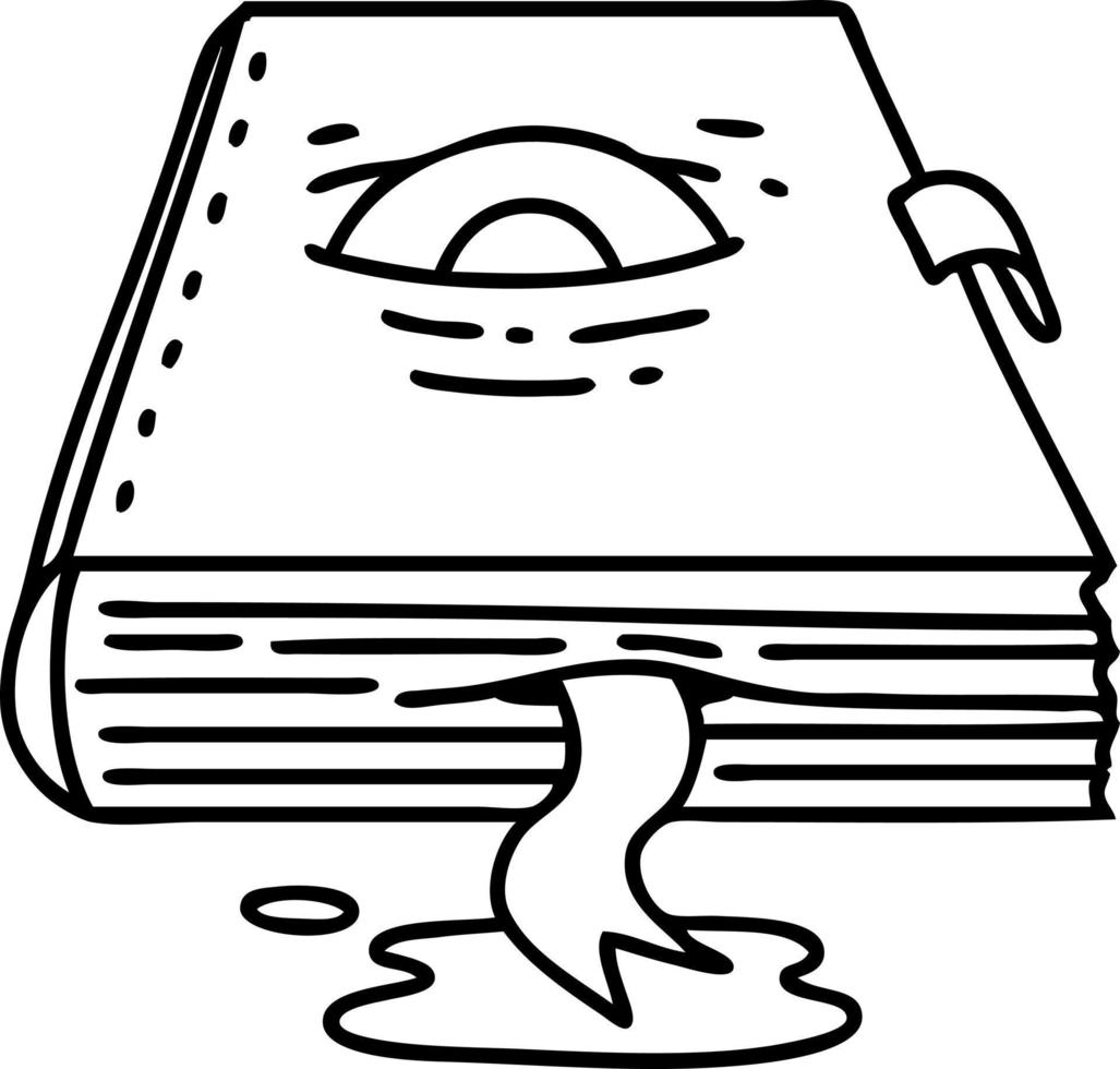 line doodle of a spooky spellbook with eyeball vector