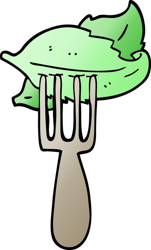 ensalada de dibujos animados de ilustración de gradiente de vector hojas en tenedor