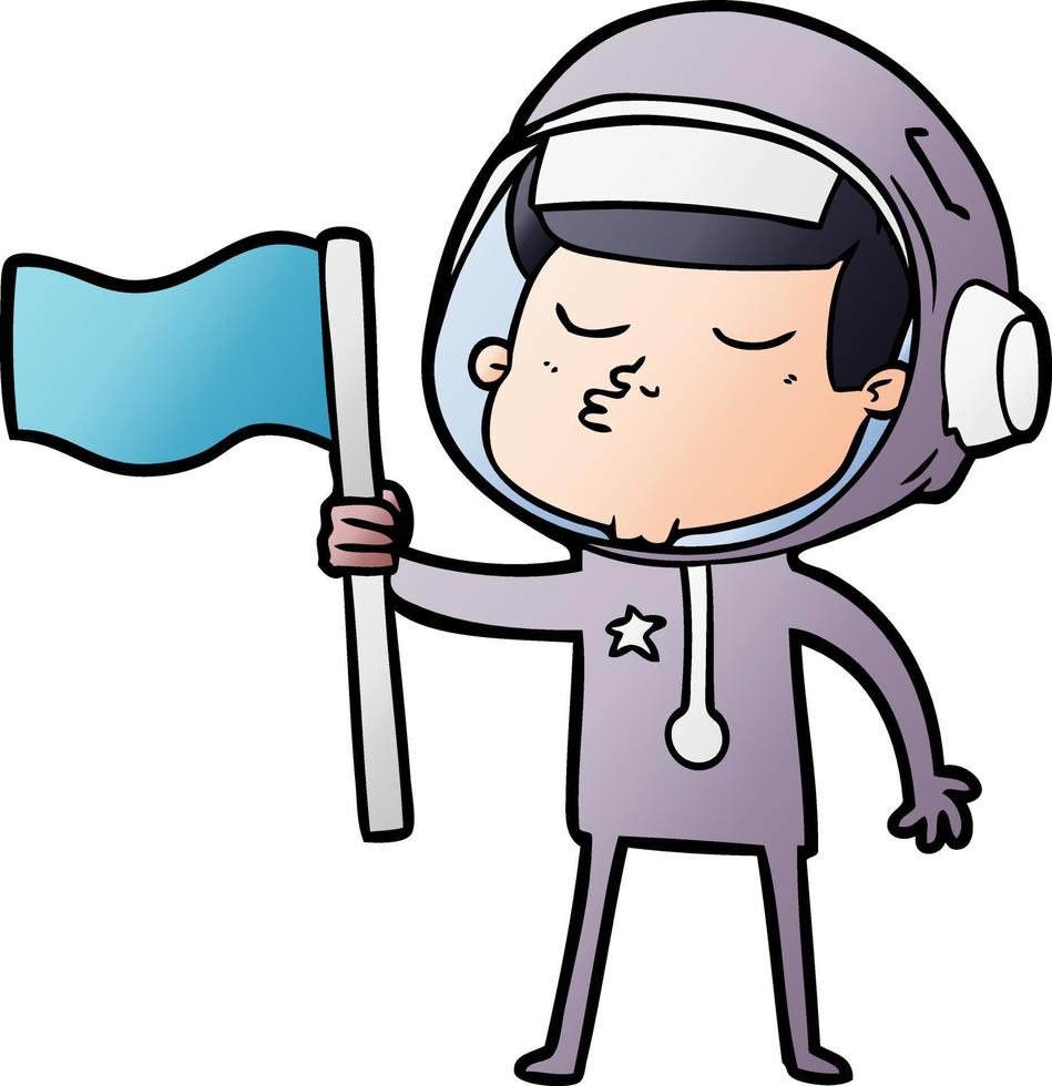 caricatura, confiado, astronauta, ondear, bandera vector