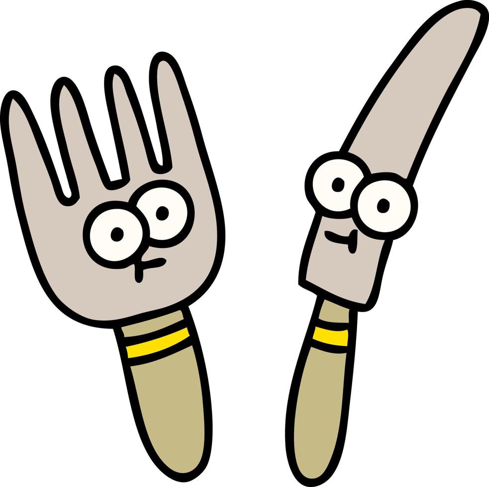 cartoon of a happy knife and fork vector