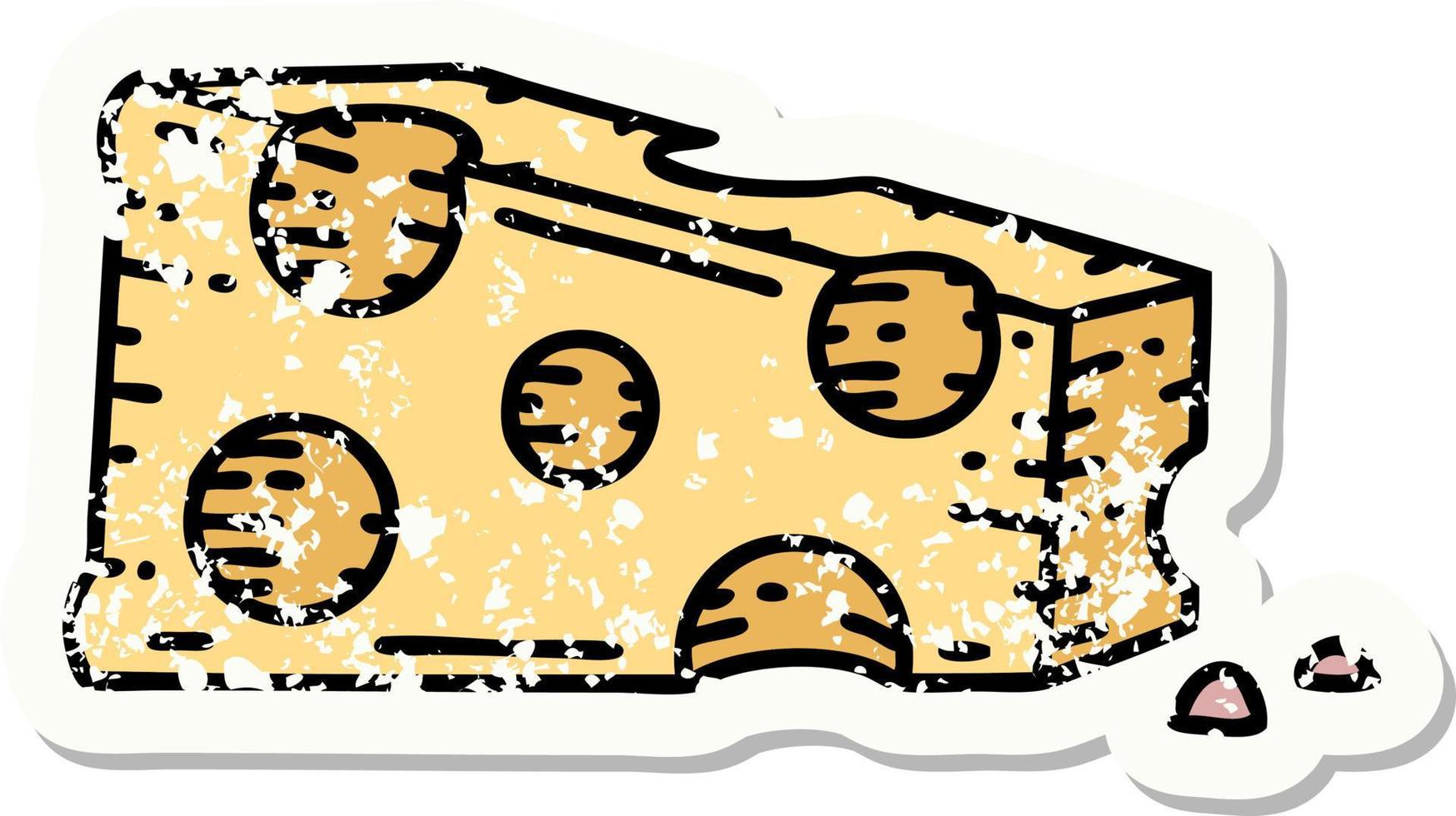 traditional distressed sticker tattoo of a slice of cheese vector