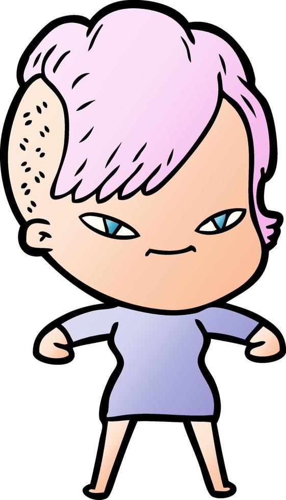 cute cartoon girl with hipster haircut vector