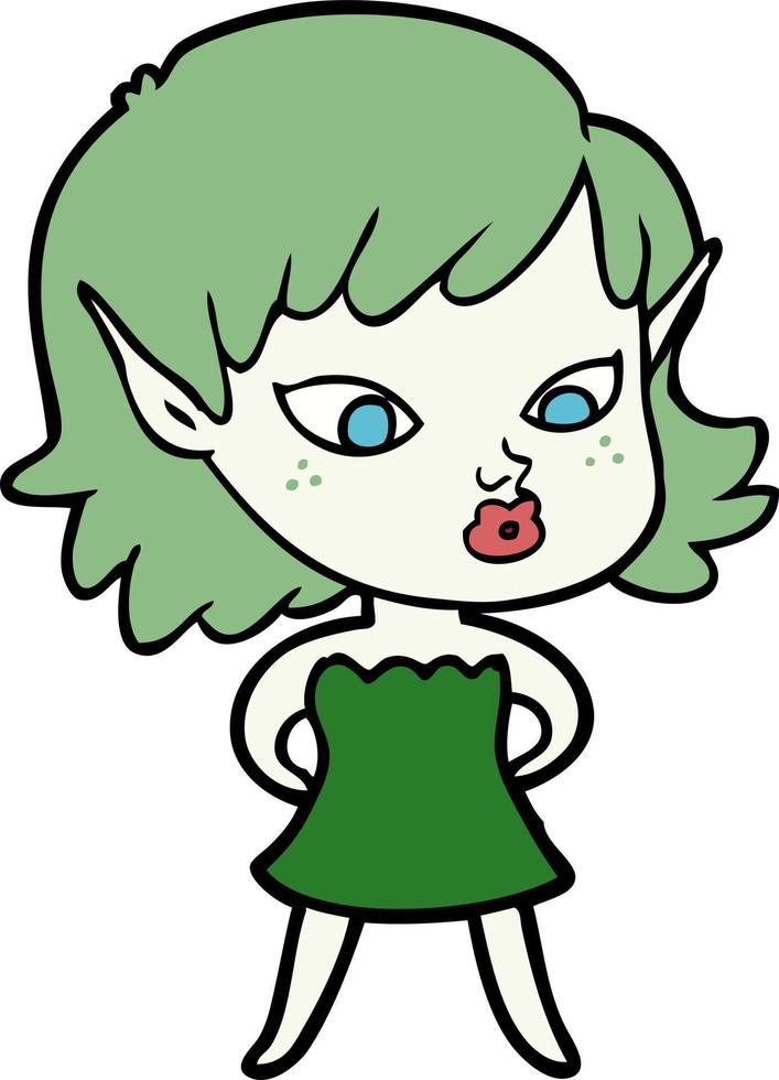 pretty cartoon elf girl vector