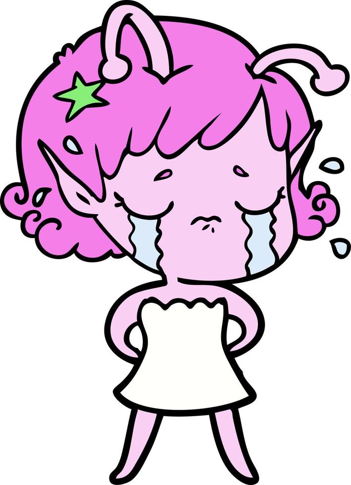 cartoon crying alien girl vector