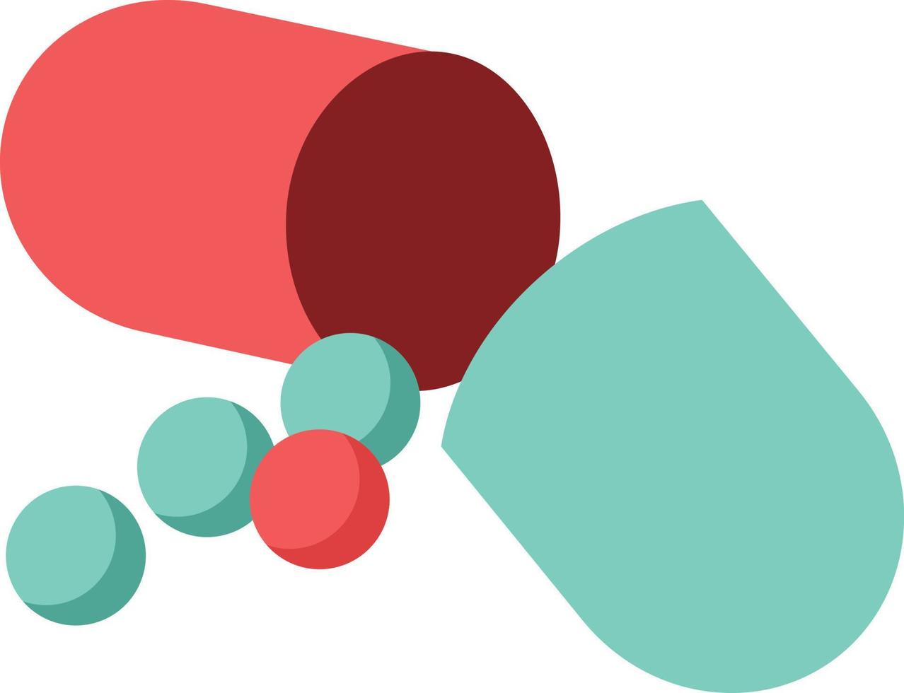 ilustración de color plano de una píldora de cápsula abierta vector