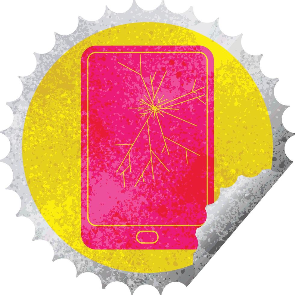 broken electronic tablet circular peeling sticker vector