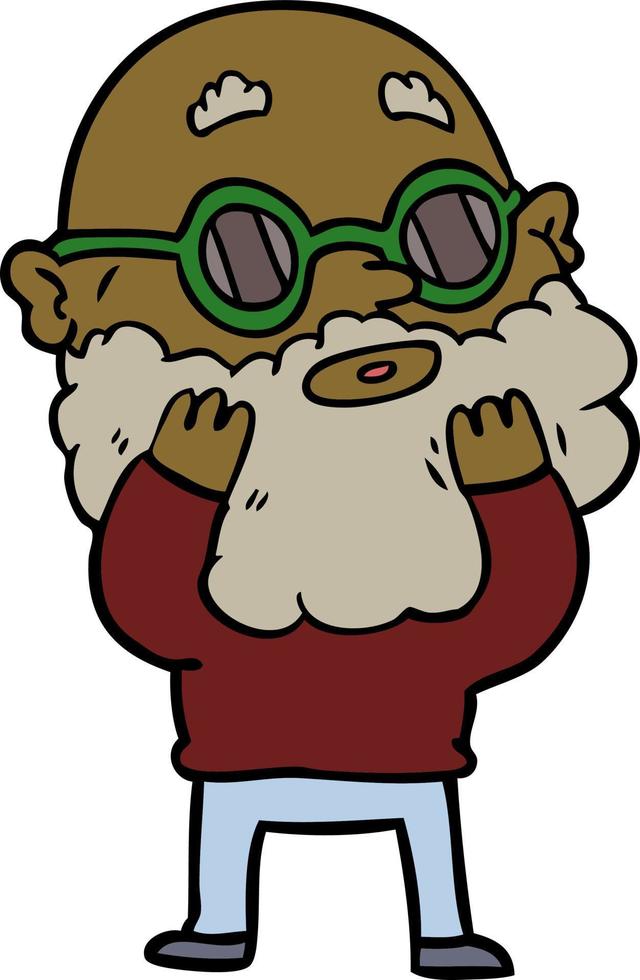 cartoon curious man with beard and sunglasses vector