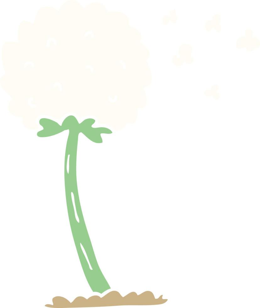 flat color illustration cartoon dandelion blowing in wind vector