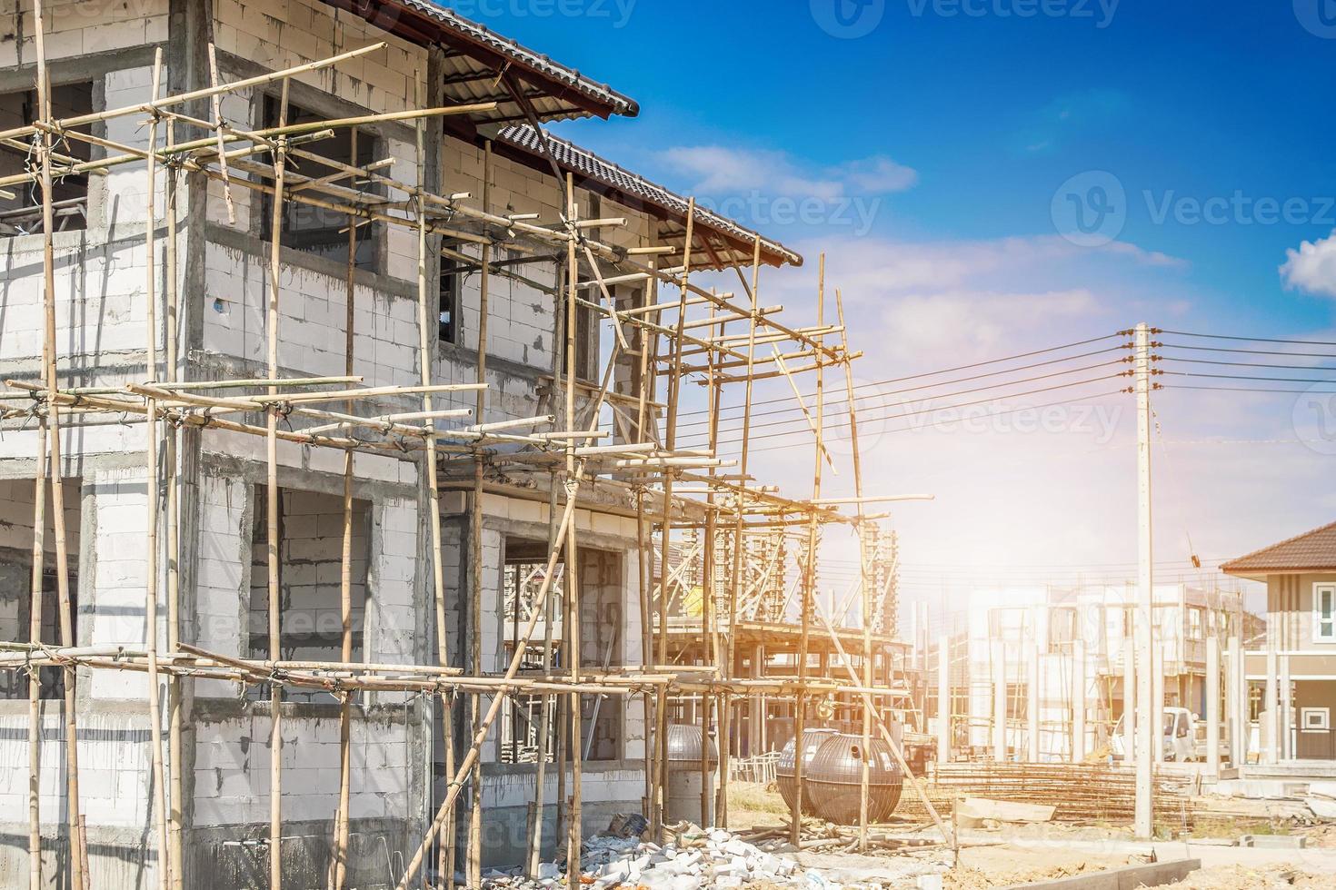 construction residential new house in progress at building site photo