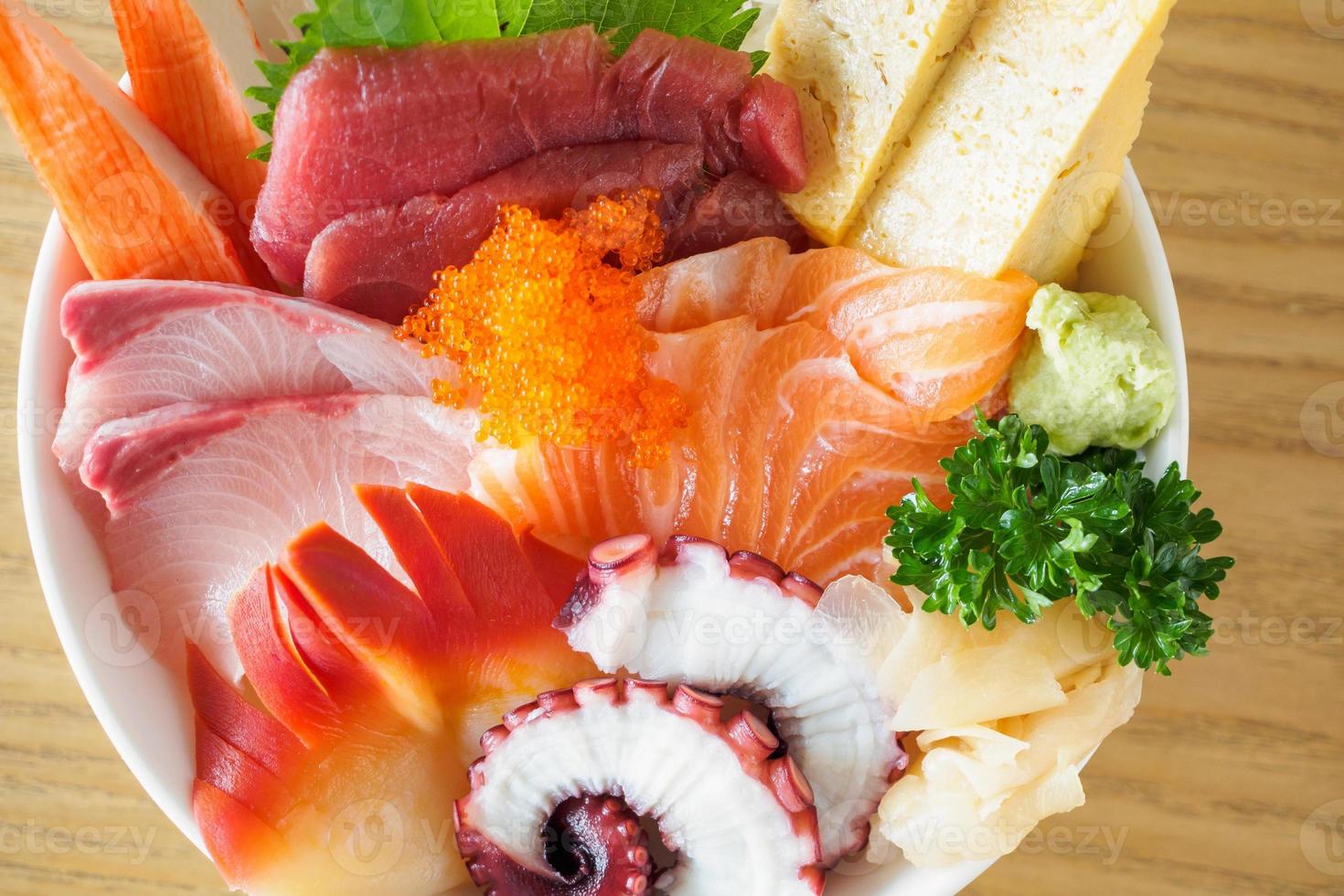 Sashimi Rice Bowl Chirashi Don Japanese food 12477883 Stock Photo at Vecteezy