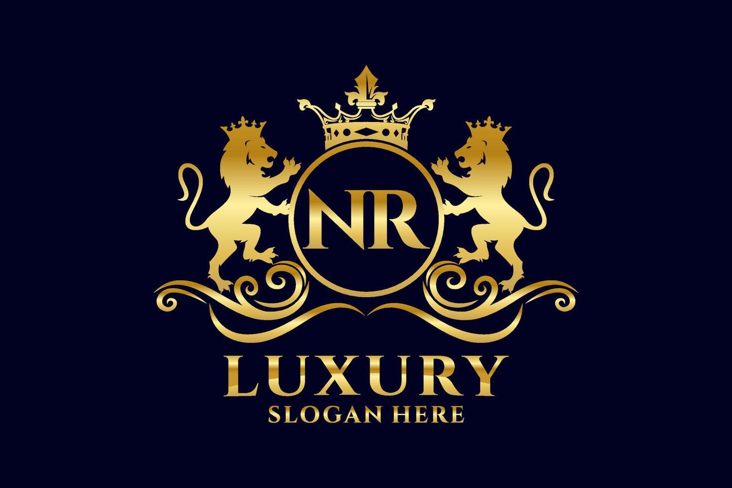 Initial NR Letter Lion Royal Luxury Logo template in vector art for luxurious branding projects and other vector illustration.