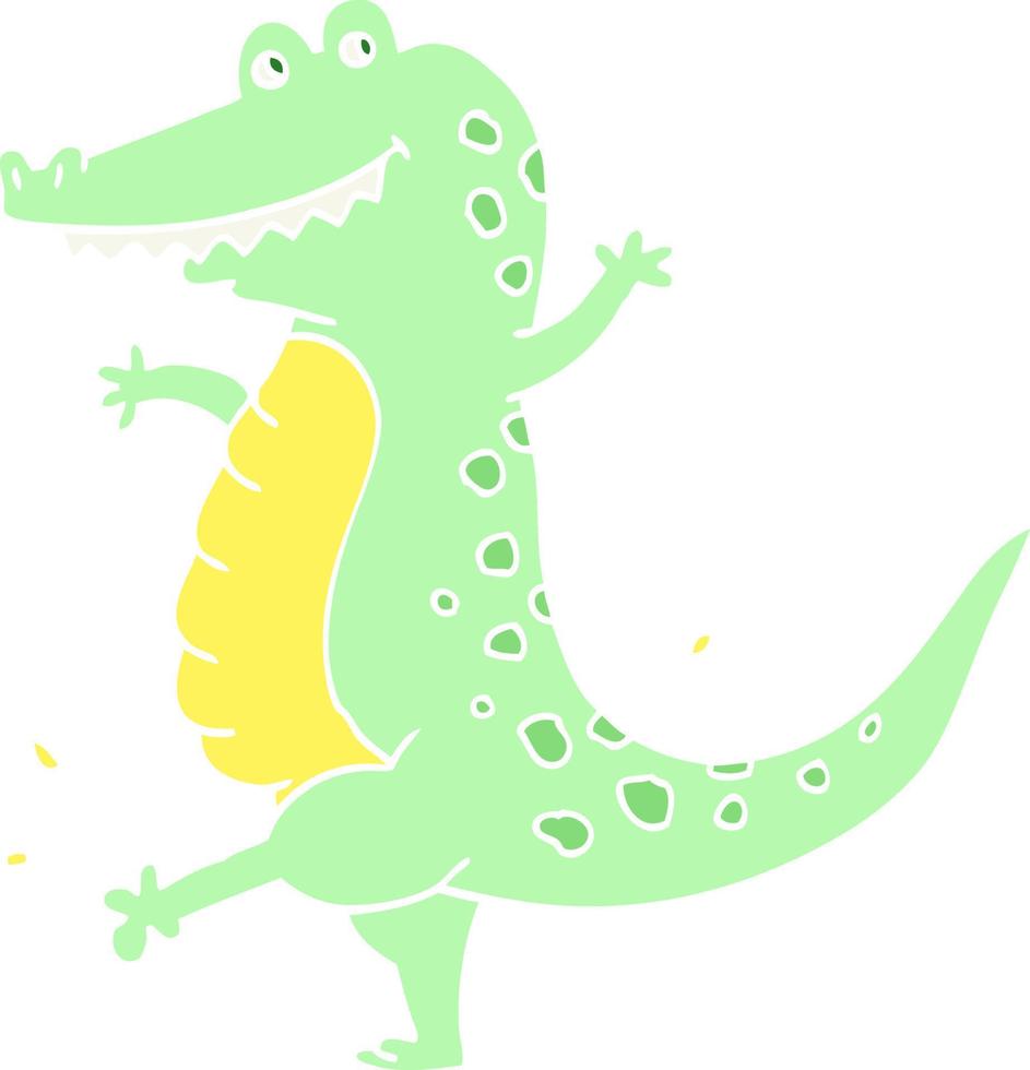 flat color illustration cartoon dancing crocodile vector