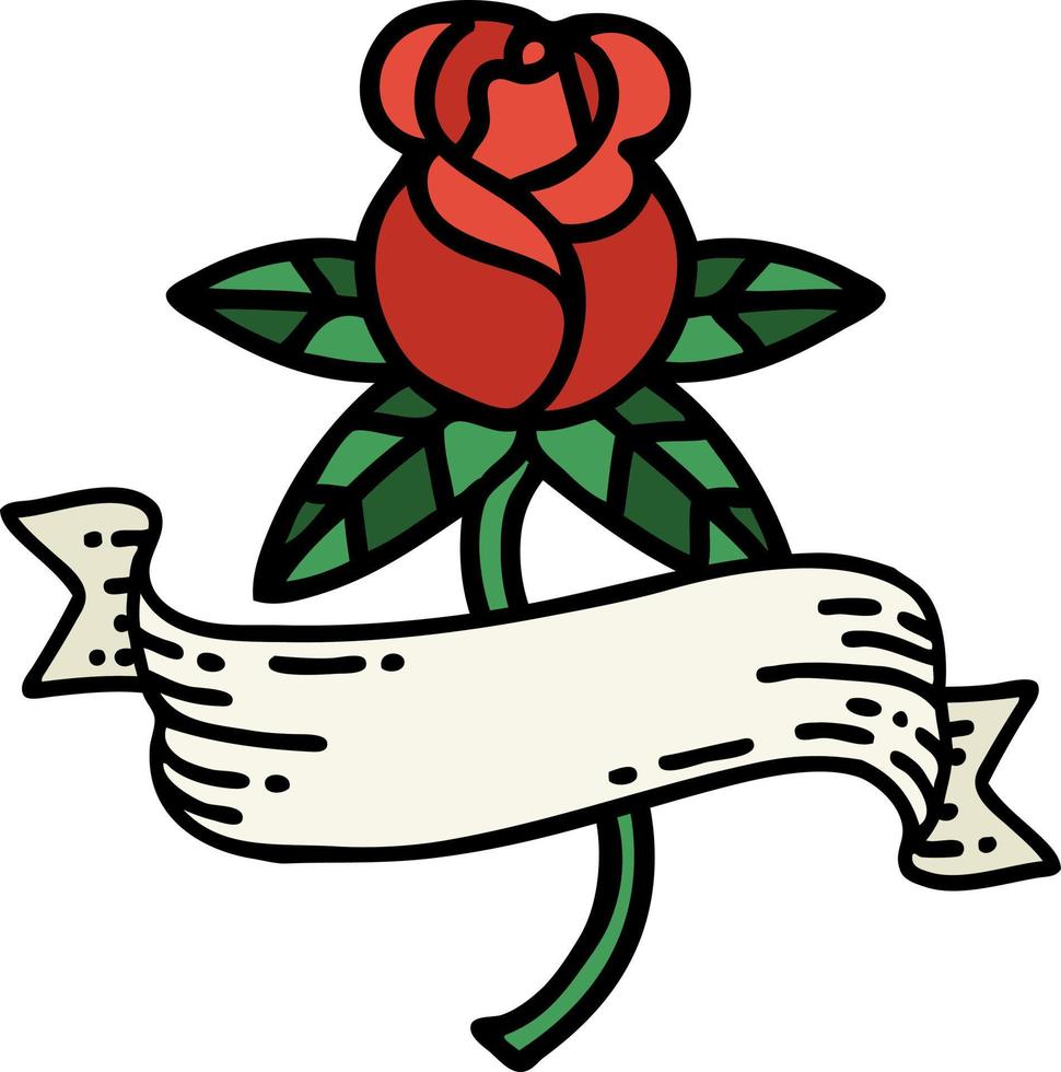 traditional tattoo of a rose and banner vector